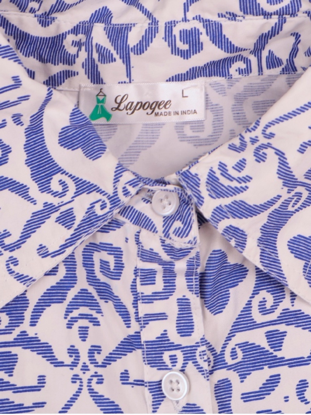 Lapogee Blue White Tile Print Shirt Dress Large - Picture 6 of 8